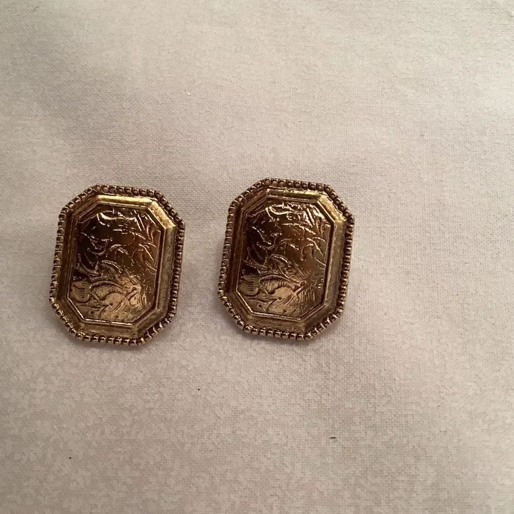 Milgrain Beaded Engraved Goldtone Earrings